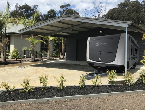 Garaport shed with caravan storage