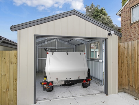 Camper trailer storage in garage